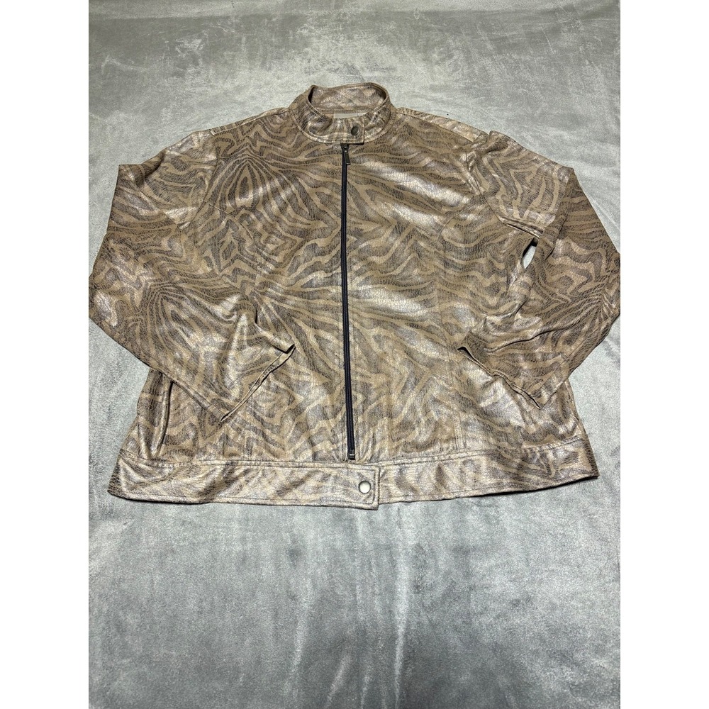 Chicos Womens Size 3 (US Size XL) Tan Animal Print Full Zip Polyester Jacket